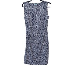 J. McLaughlin Catalina Cloth Navy White Ruched Waist Sleeveless Dress Size M